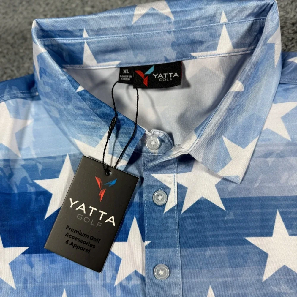 NWT Yatta Golf The‎ Patriot Polo Shirt Mens XL USA Flag Independence Performance